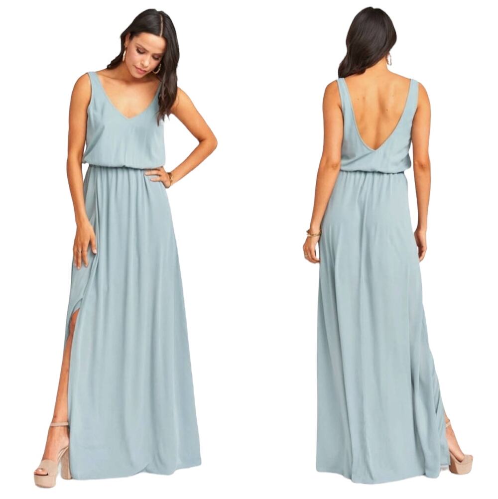 Show Me Your Mumu Kendall Maxi Dress in Silver Sage Crisp Size XS